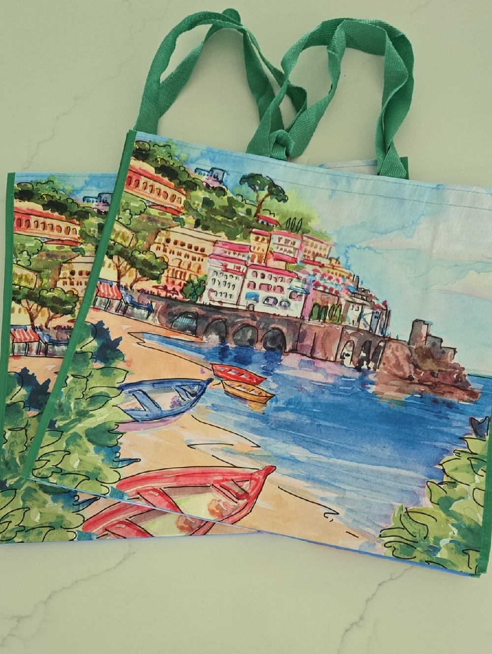 Amalfi Coast Italy TJMaxx Marshalls Homegoods Reuseable Bags Set of 2 NWOT